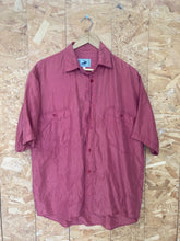 Vintage 90s burnt sienna muted light rose 100% pure silk satin oversized short sleeve shirt size small